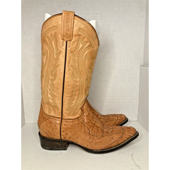 Vintage Rancho Exotic Caiman Ostrich Embossed Cowboy Boots Men’s 10 US  27 Mex - Picture 1 of 13